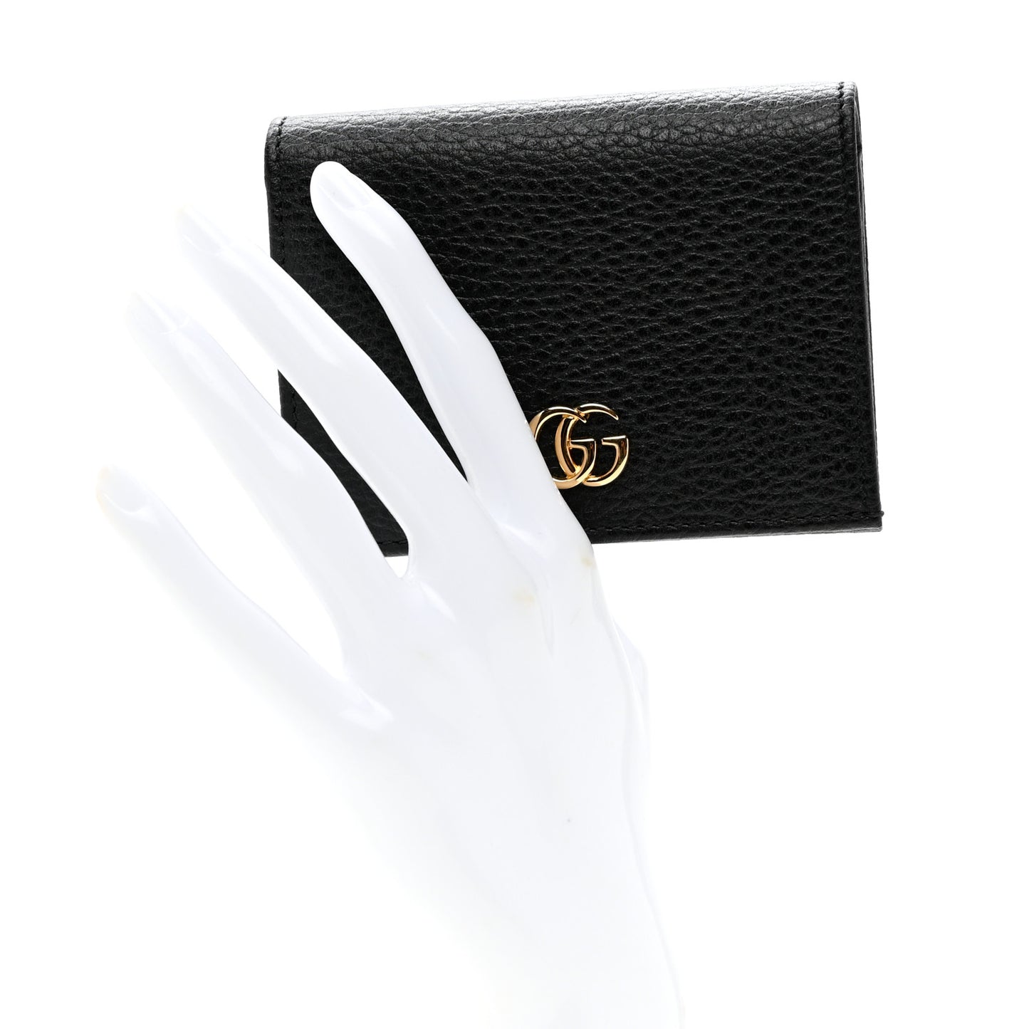 Pebbled Calfskin GG Marmont Card Case Black