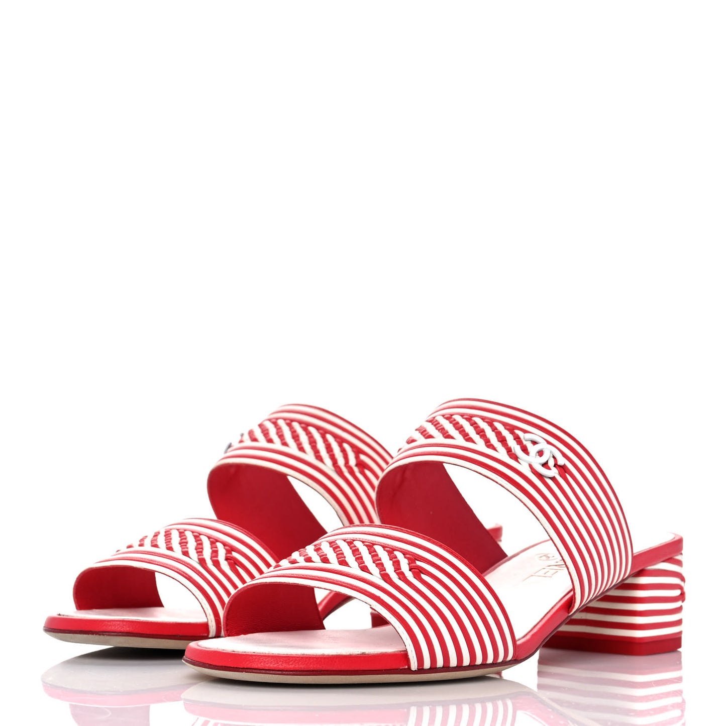 Lambskin Braided CC Sandals 38.5 White Red