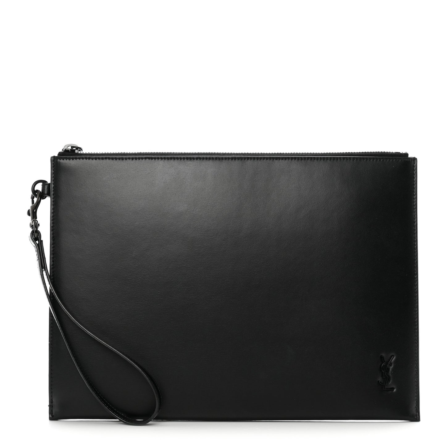 Shiny Calfskin Monogram Zipped Tablet Holder Black