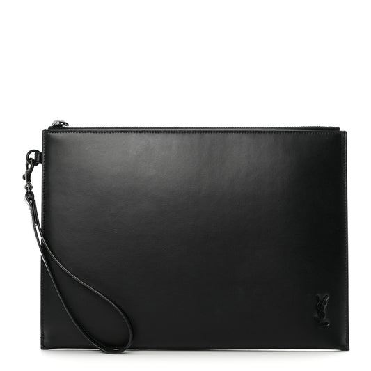 Shiny Calfskin Monogram Zipped Tablet Holder Black