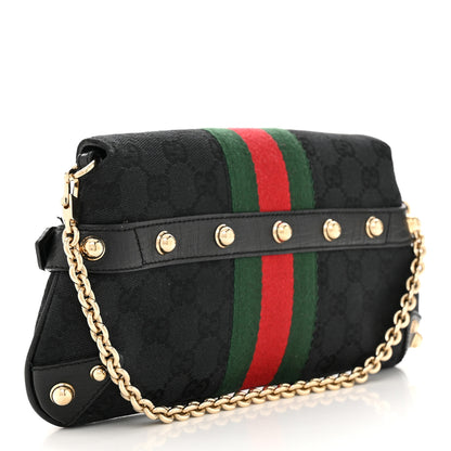 Gucci Monogram Web Horsebit Chain Clutch Black 3 of 11