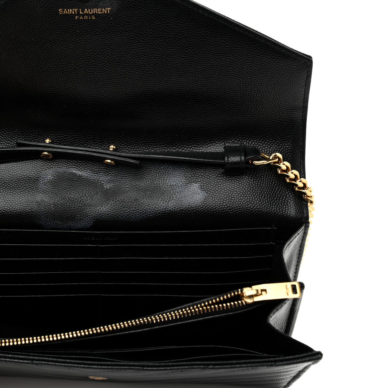 Saint Laurent Grain De Poudre Matelasse Chevron Monogram Chain Wallet Black 12 of 12