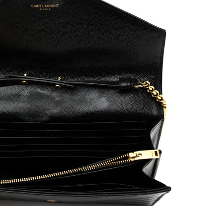 Saint Laurent Grain De Poudre Matelasse Chevron Monogram Chain Wallet Black 12 of 12