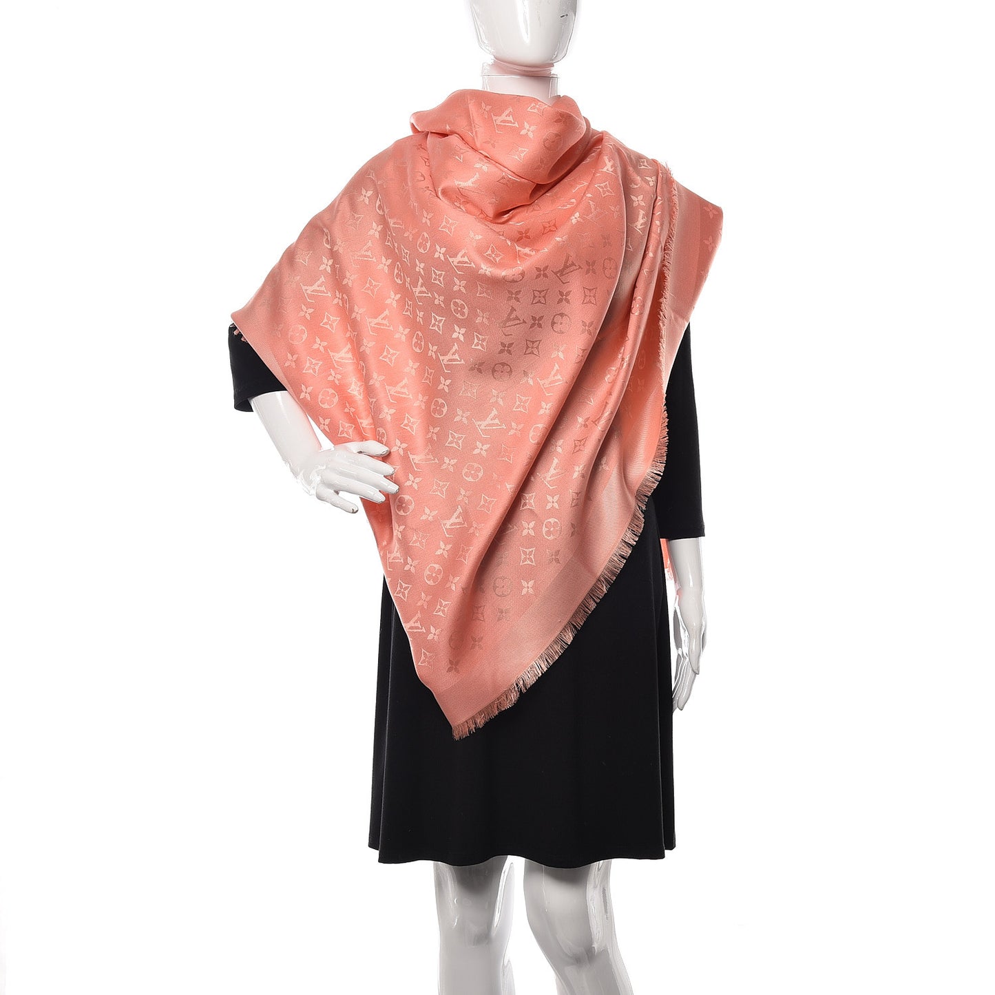 Silk Wool Monogram Shawl Corail