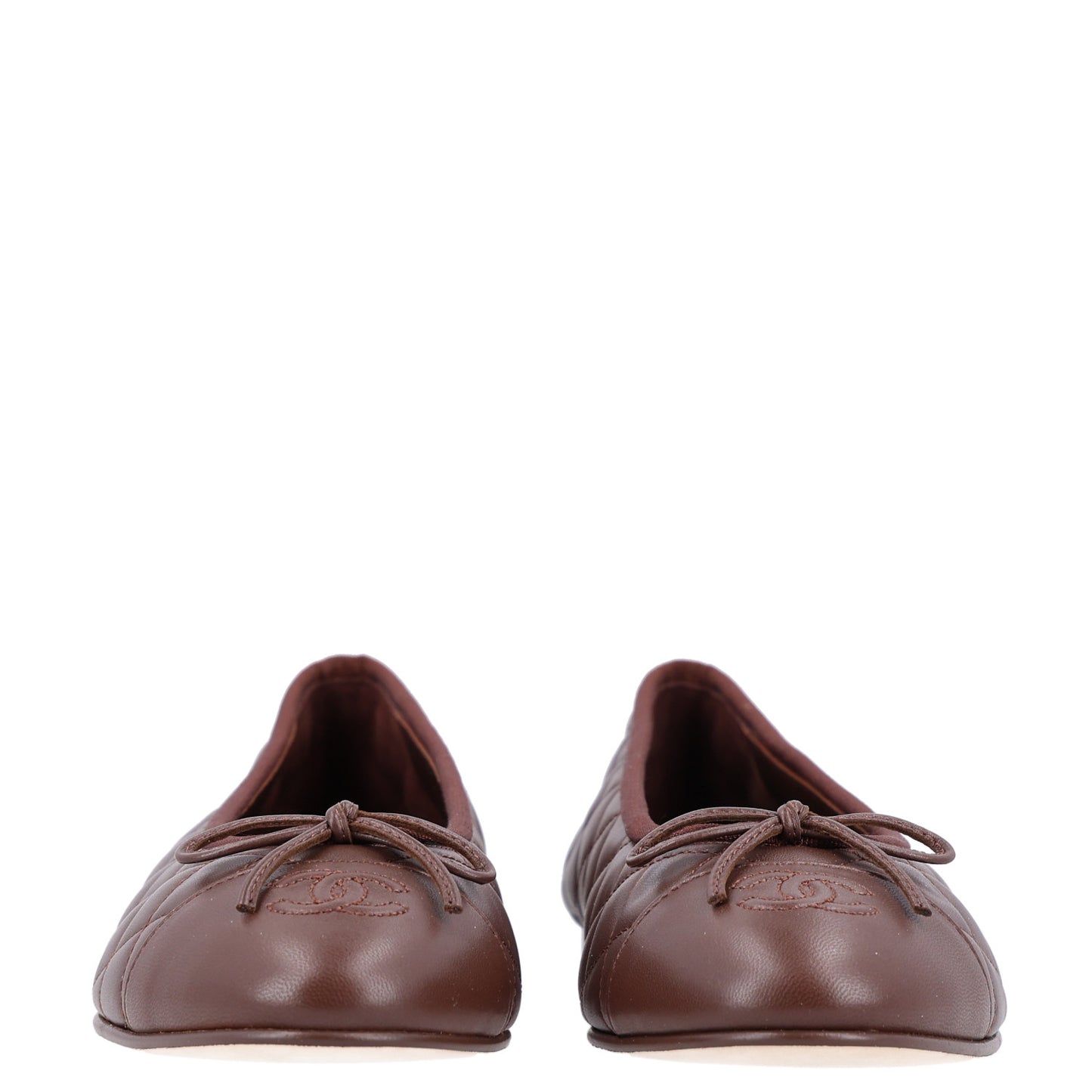 Lambskin Quilted CC Cap Toe Ballerina Flats 39.5 Dark Brown
