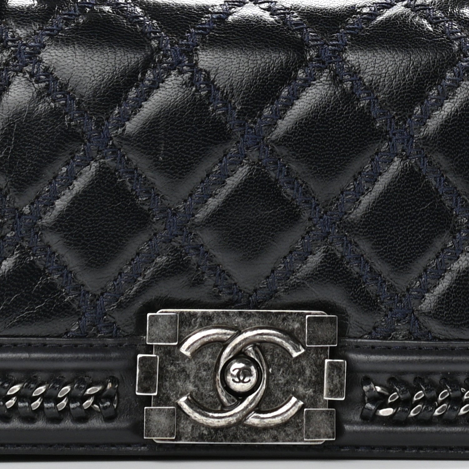 Chanel Shiny Goatskin Quilted Small Boy Top Handle Flap Navy Blue 8 of 14