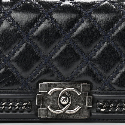 Chanel Shiny Goatskin Quilted Small Boy Top Handle Flap Navy Blue 8 of 14