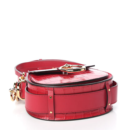 Chloe Calfskin Crocodile Embossed Small Tess Bag Crimson Pink 4 of 9