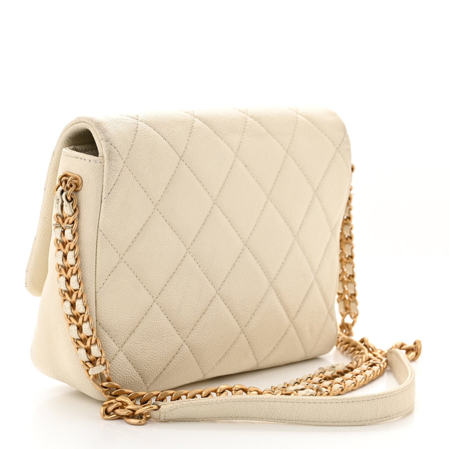 Shiny Caviar Quilted Small Chain Melody Flap White