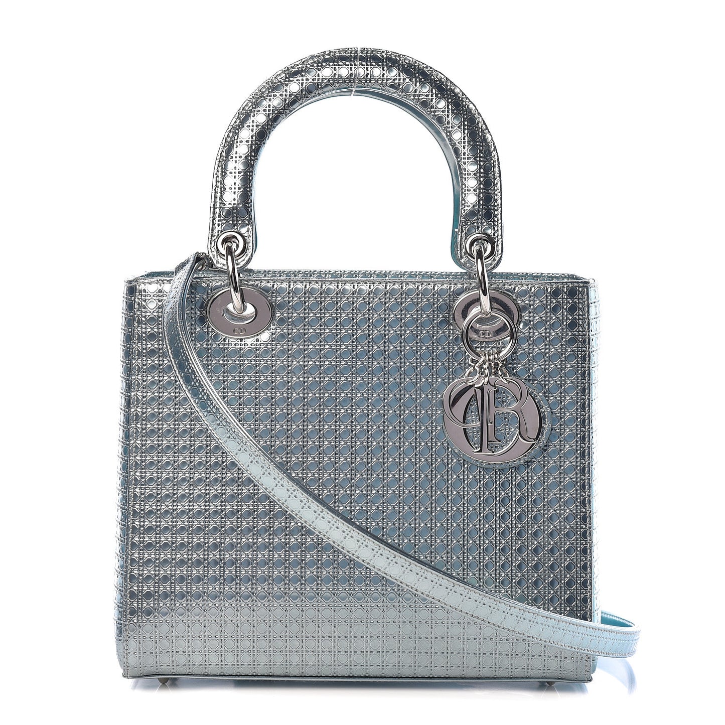 Metallic Patent Micro-Cannage Medium Lady Dior Light Blue