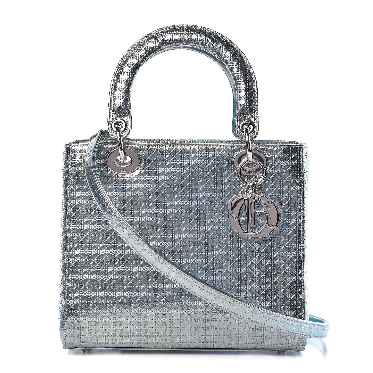 Christian Dior Metallic Patent Micro-Cannage Medium Lady Dior Light Blue 1 of 10