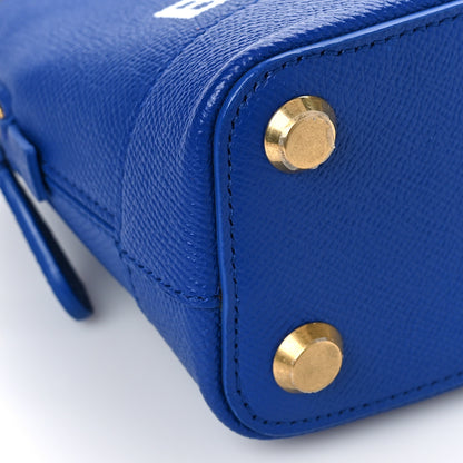 Balenciaga Signature Grained Calfskin Logo XXS Ville Top Handle Bag Bleu Roi White 7 of 8