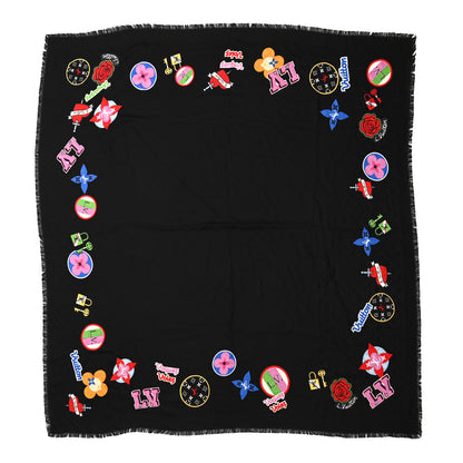 Louis Vuitton Silk Wool Monogram LV Stories Shawl Black 1 of 6
