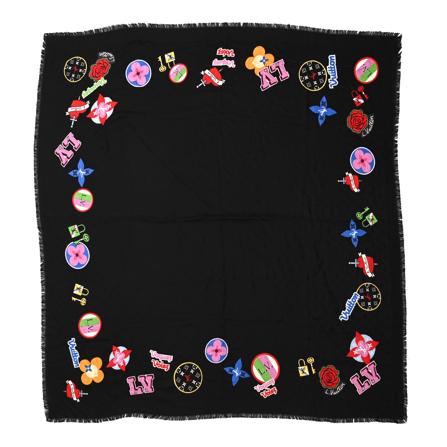 Louis Vuitton Silk Wool Monogram LV Stories Shawl Black 1 of 6