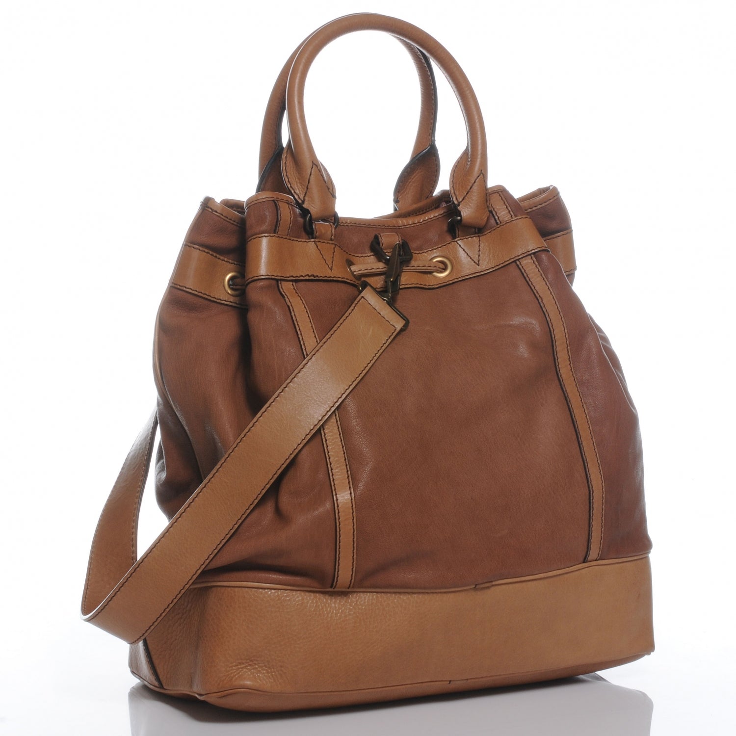 Burberry Leather Large Drawstring Tote Light Brown 3 of 10