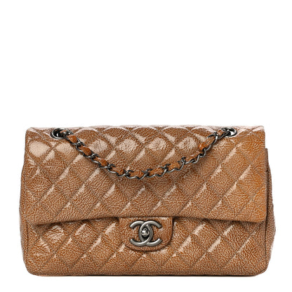Chanel Crinkled Patent Quilted Medium Double Flap Brown 1 of 19