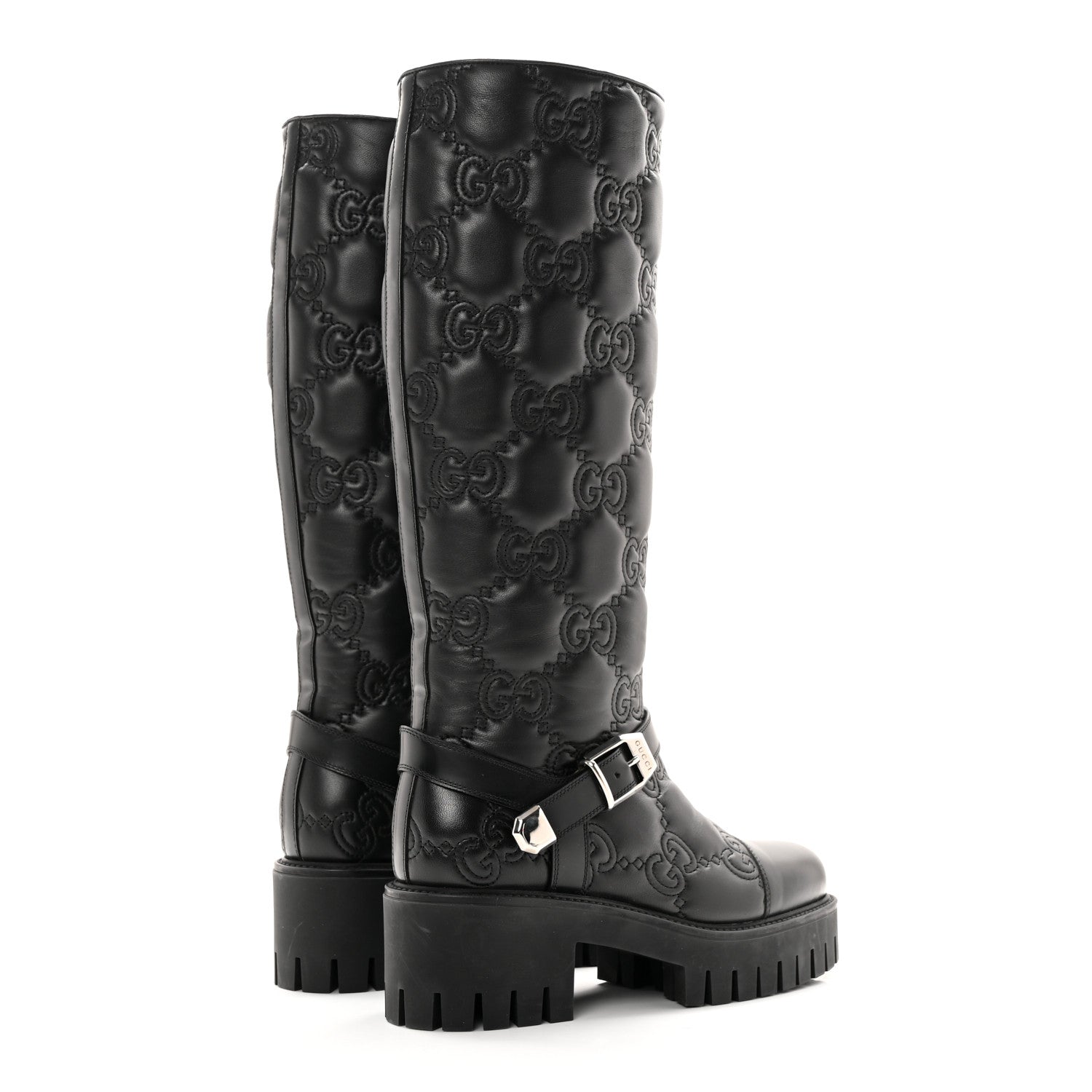 Gucci Cordovan Lux Nappa GG Matelasse 60mm Knee High Boots 37.5 Black 4 of 18