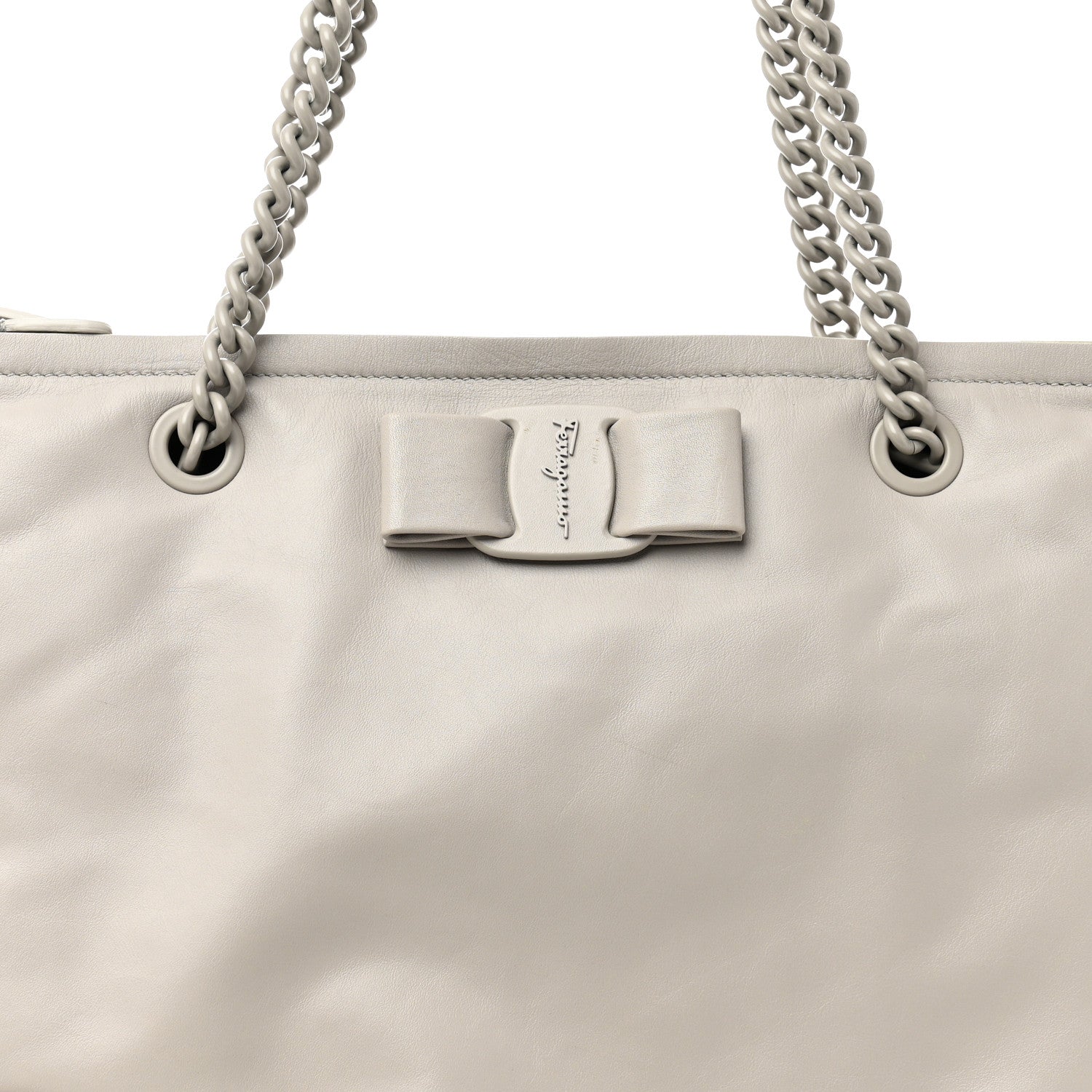 Salvatore Ferragamo Calfskin Large Viva Bow Tote Grey 7 of 9
