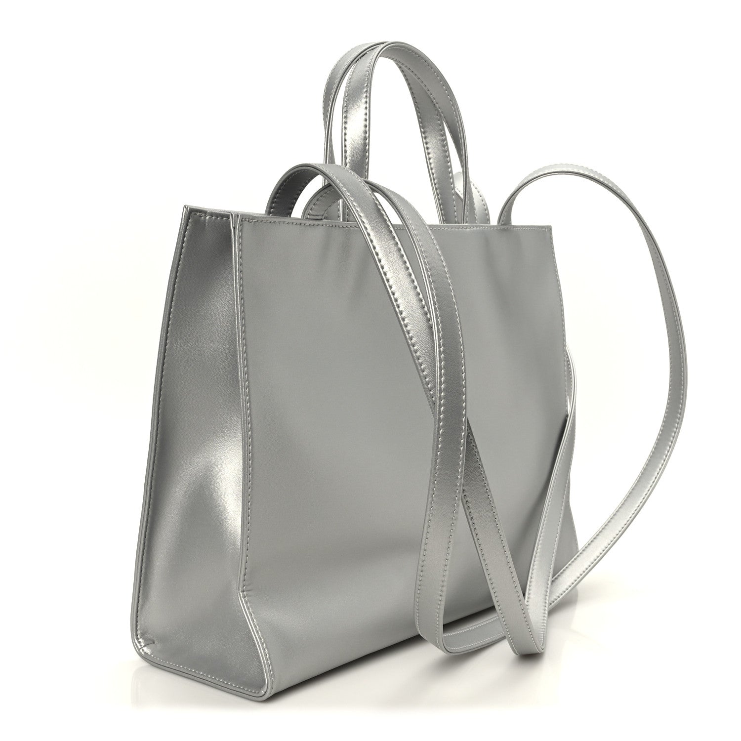 Telfar Metallic Vegan Leather Medium Shopping Bag Silver 3 of 10