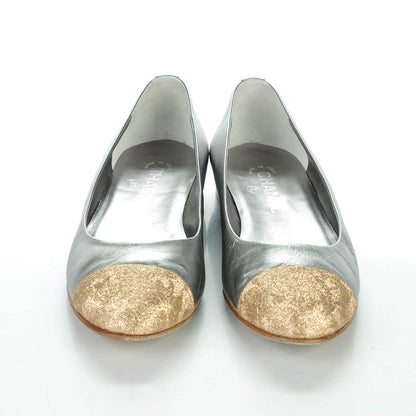 Chanel Metallic Lambskin Crystal Cap Toe CC Ballerina Flats 39 Silver Gold 2 of 8