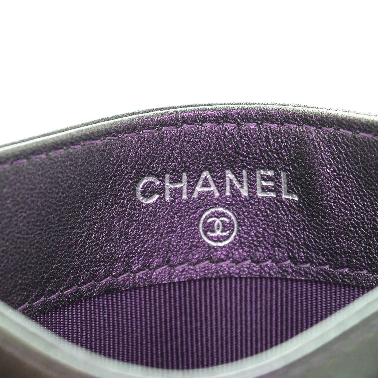 Chanel Metallic Lambskin Quilted Card Holder Dark Purple 6 of 8