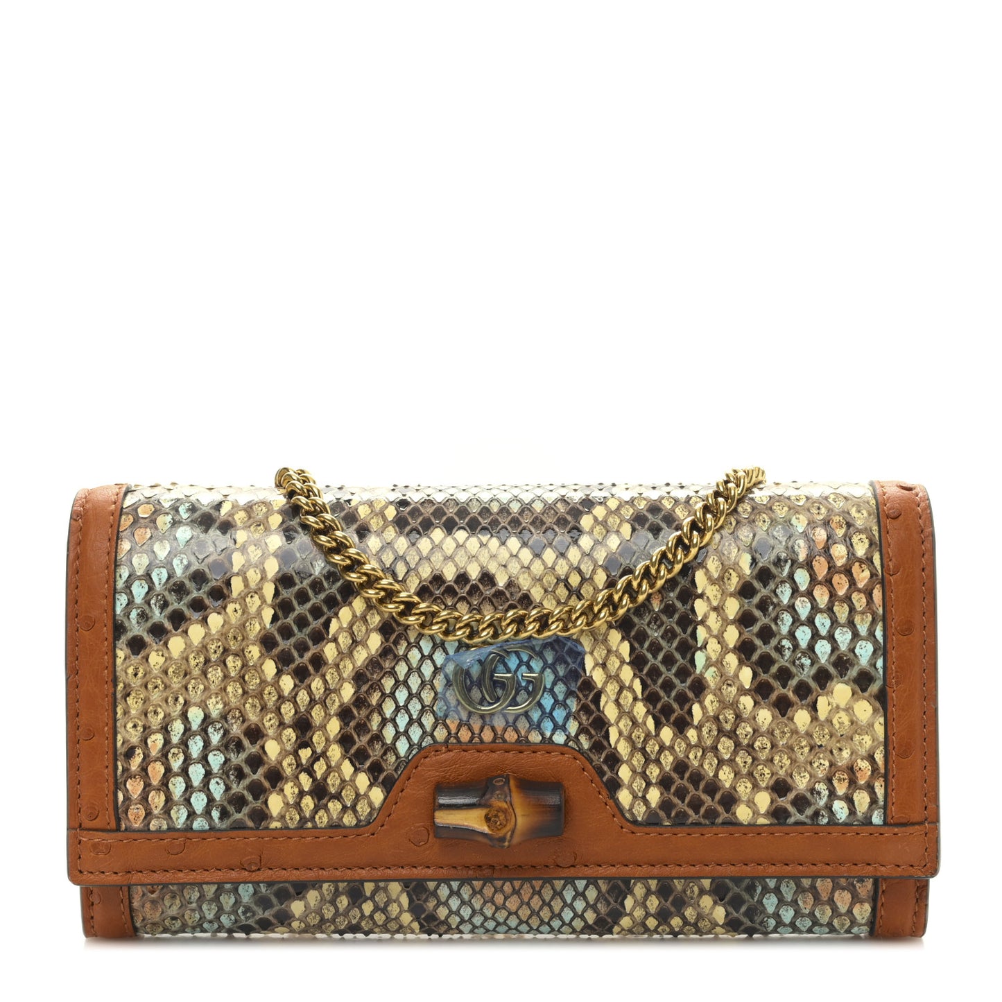 Snakeskin Ostrich Diana Chain Wallet Butter Ivory Paradise Cloud Natural Gold