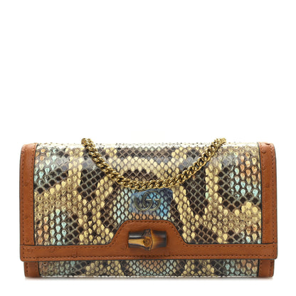 Gucci Snakeskin Ostrich Diana Chain Wallet Butter Ivory Paradise Cloud Natural Gold 1 of 9