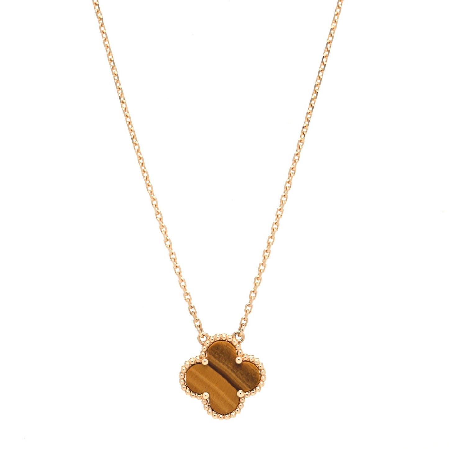 18K Yellow Gold Tiger Eye Vintage Alhambra Pendant Necklace