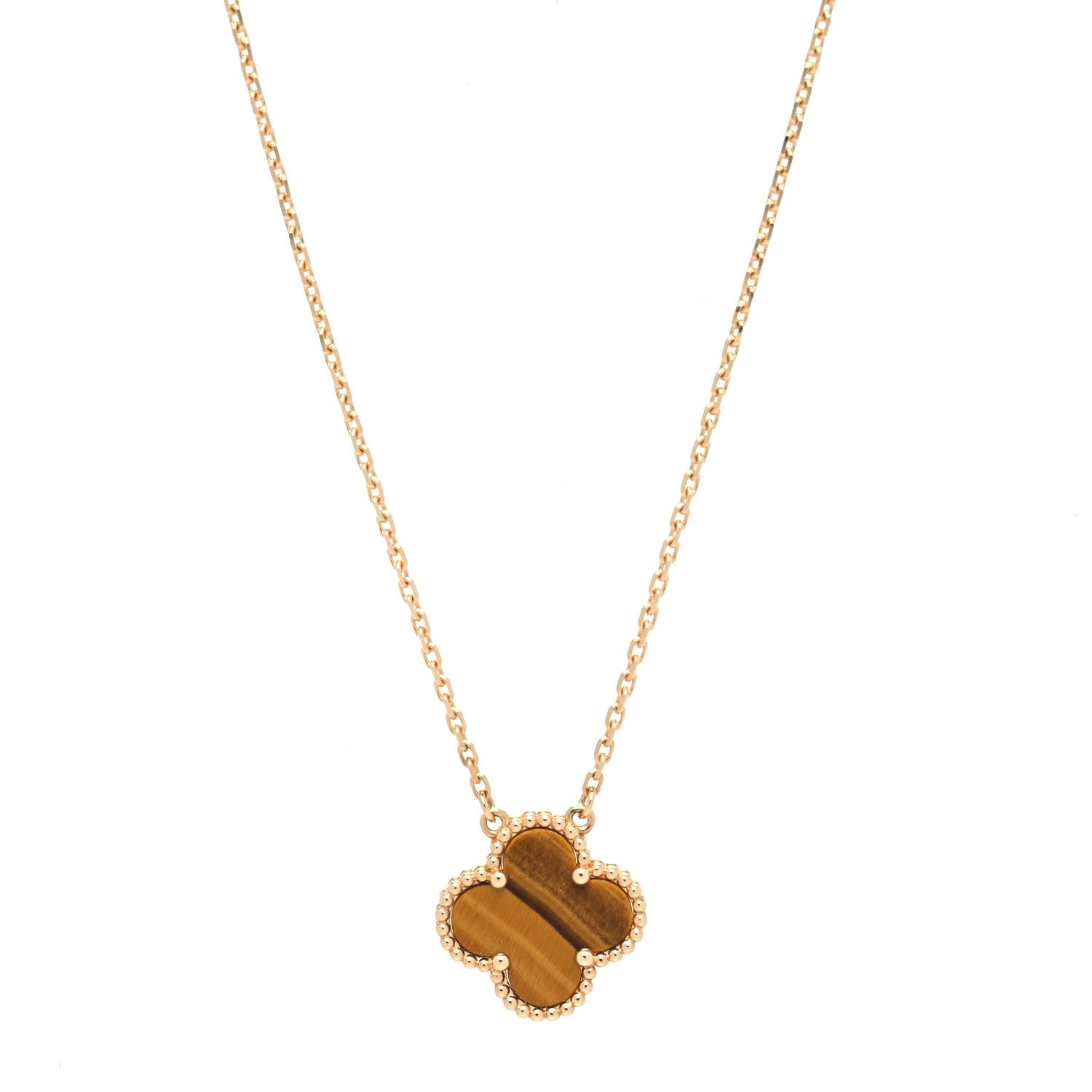 Van Cleef & Arpels 18K Yellow Gold Tiger Eye Vintage Alhambra Pendant Necklace 4 of 7