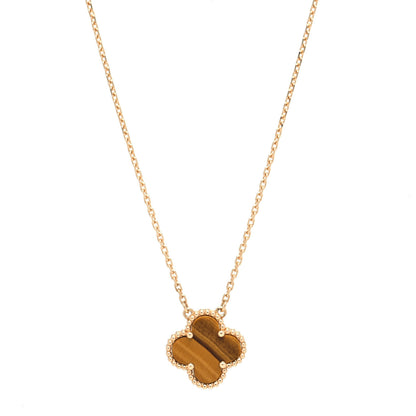 Van Cleef & Arpels 18K Yellow Gold Tiger Eye Vintage Alhambra Pendant Necklace 4 of 7