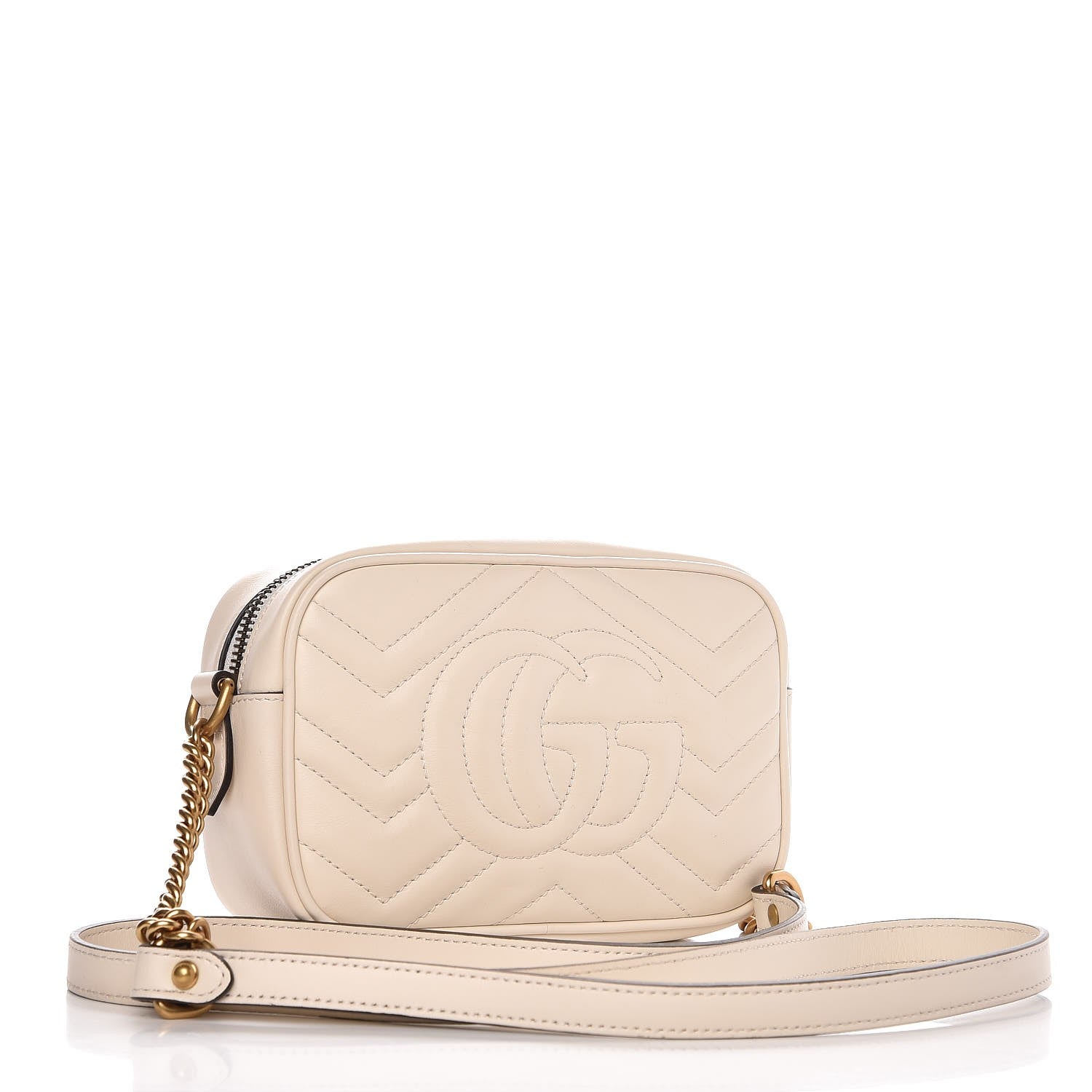 Gucci Calfskin Matelasse Mini GG Marmont Chain Shoulder Bag White 3 of 7