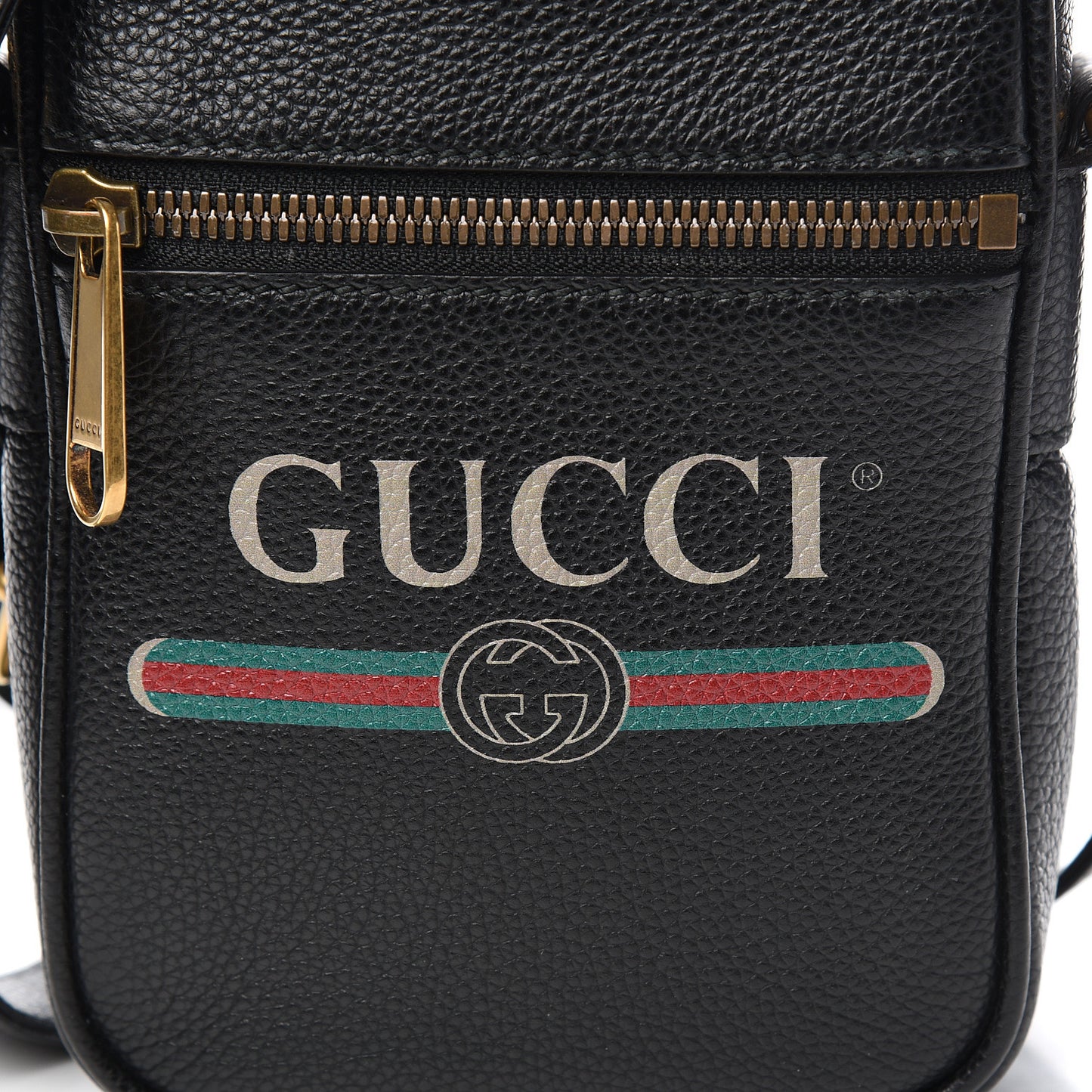 Grained Calfskin Mini Logo Messenger Bag Black