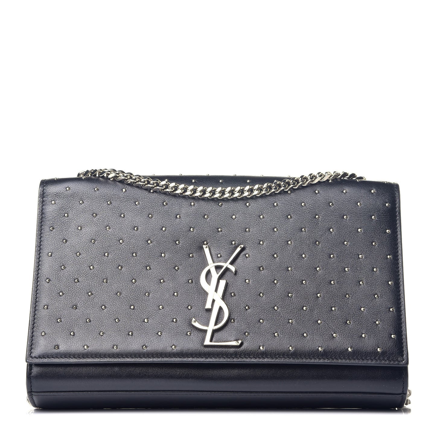 Calfskin Studded Medium Monogram Satchel Black
