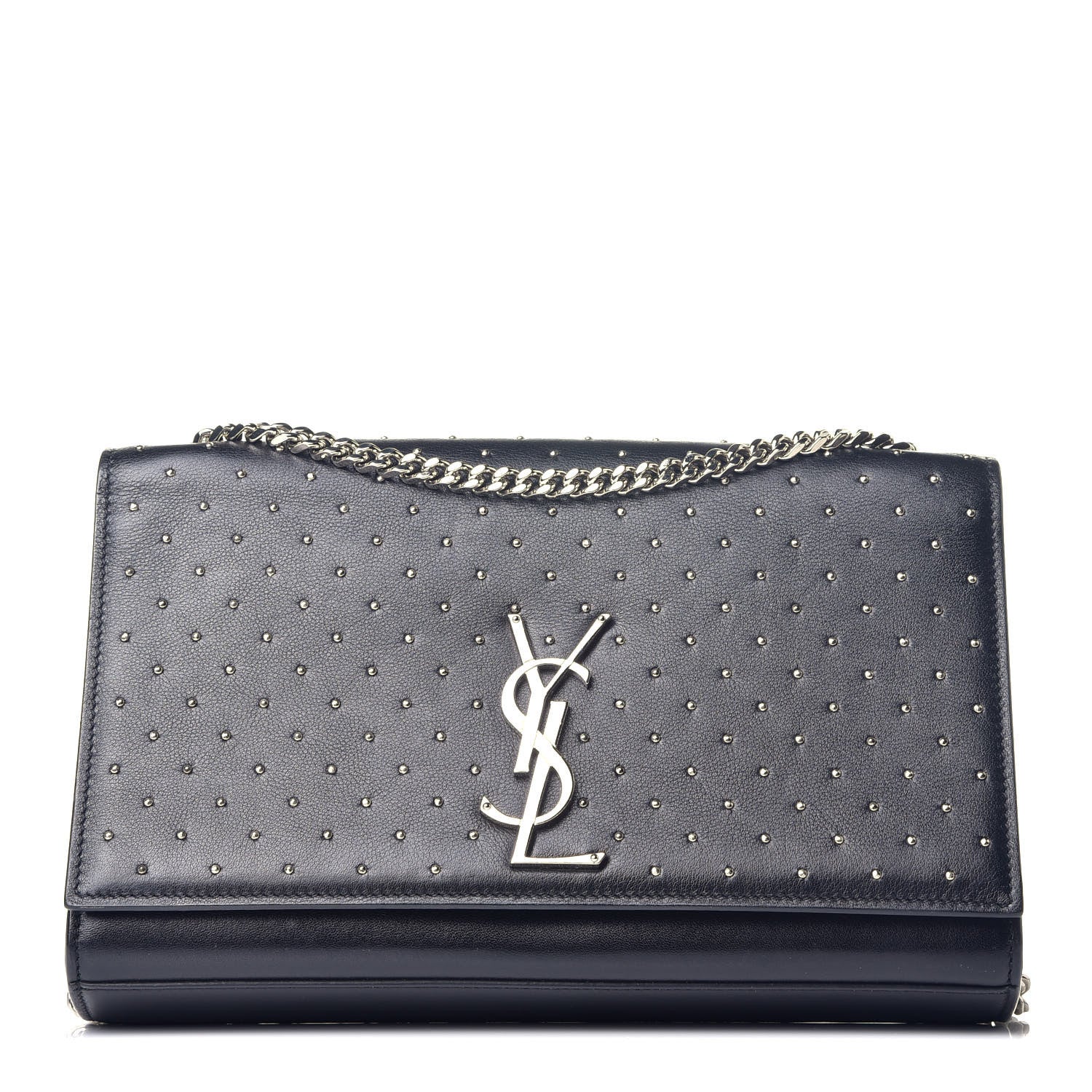 Saint Laurent Calfskin Studded Medium Monogram Satchel Black 1 of 10