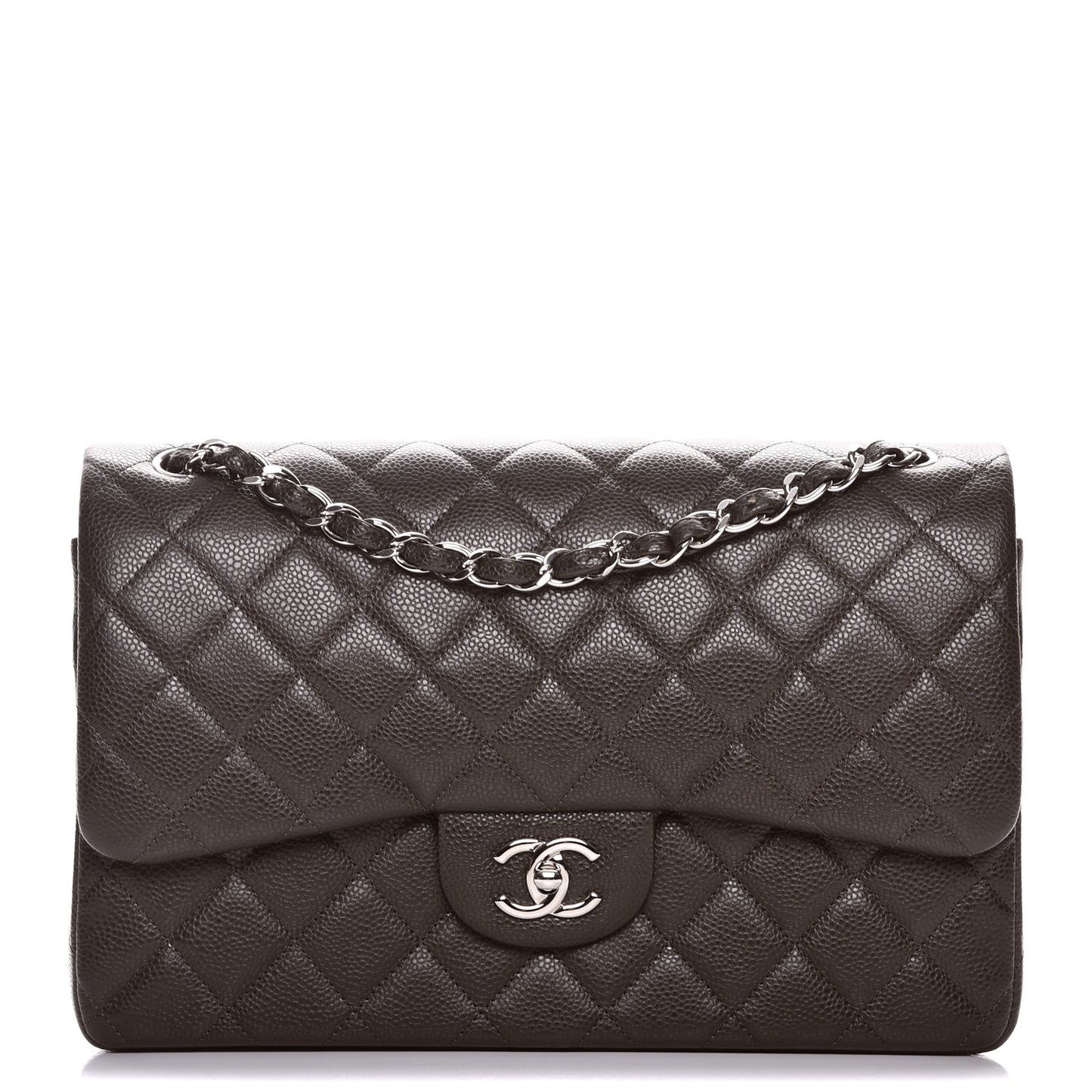 Caviar Quilted Jumbo Double Flap Dark Brown