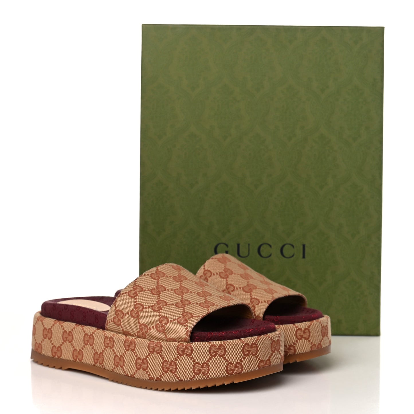 Canvas GG Monogram Angelina Platform Slide Sandals 40 Beige Ruggine