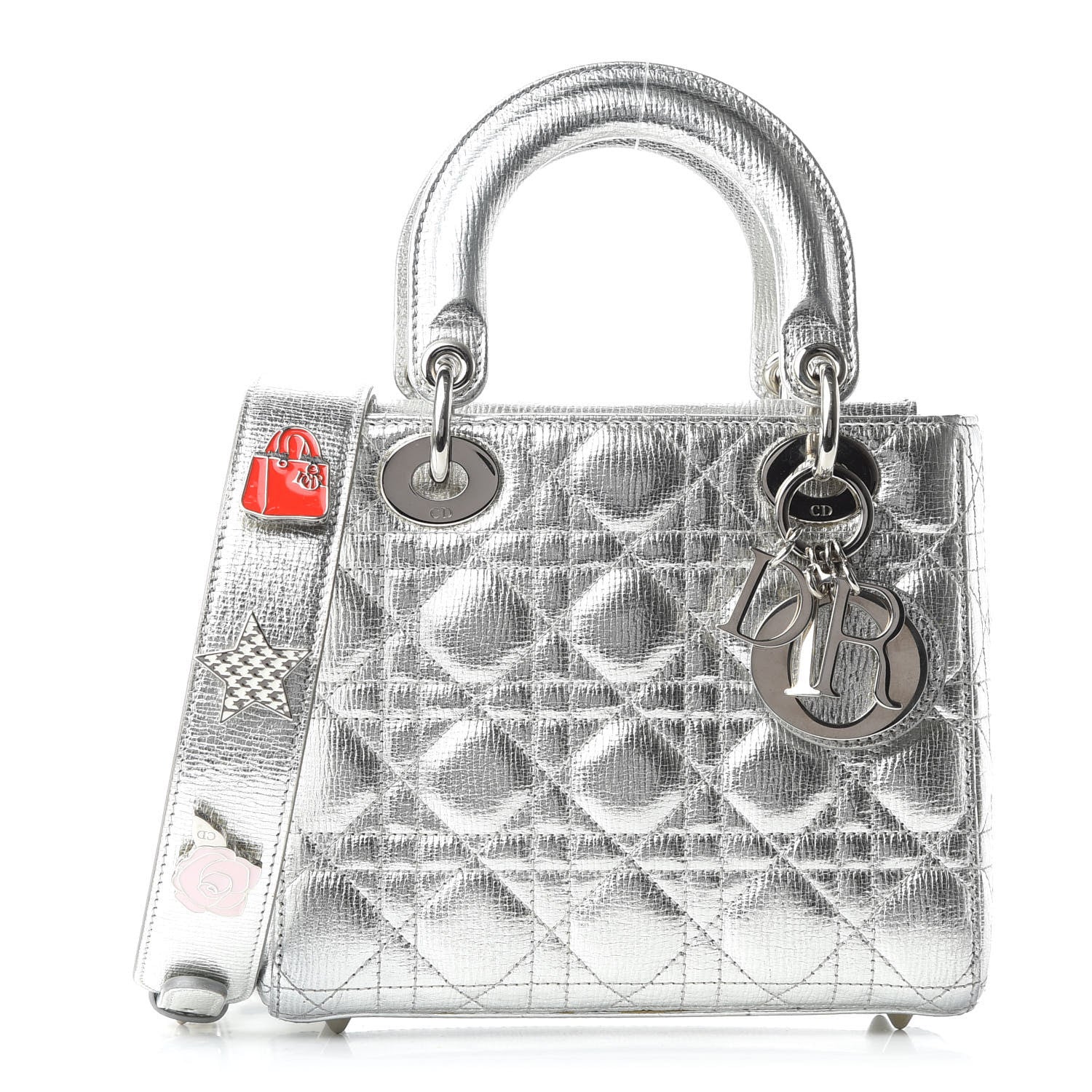 Christian Dior Metallic Grained Calfskin Cannage Small Lucky Badges My Lady Dior Silver 1 of 8