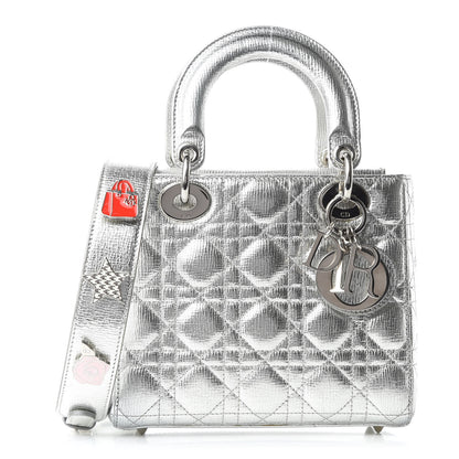 Christian Dior Metallic Grained Calfskin Cannage Small Lucky Badges My Lady Dior Silver 1 of 8