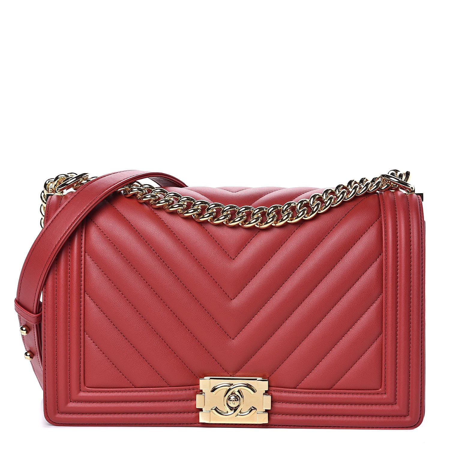 Chanel Calfskin Chevron Quilted New Medium Boy Flap Red 1 of 11