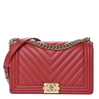 Chanel Calfskin Chevron Quilted New Medium Boy Flap Red 1 of 11