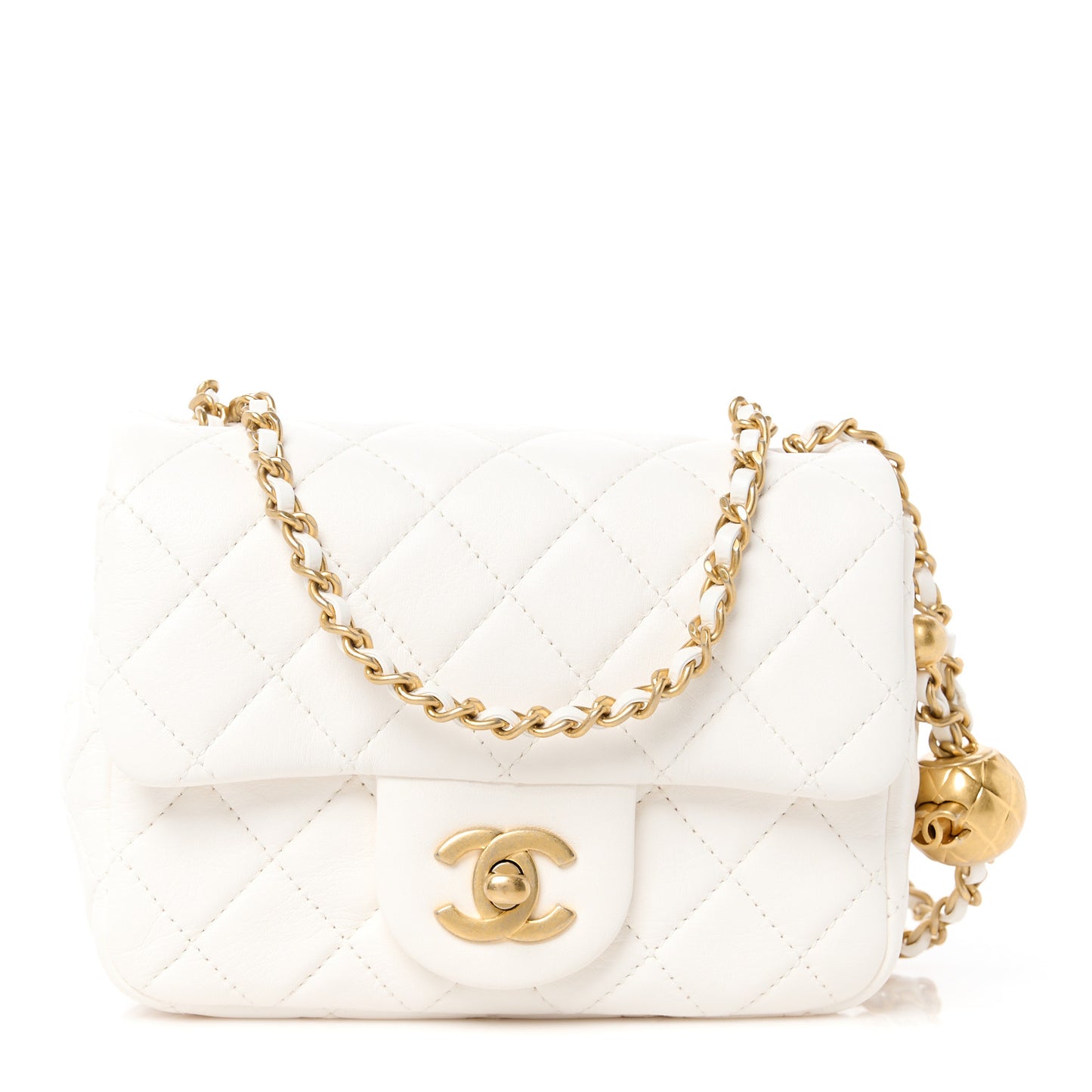 Lambskin Quilted Mini Pearl Crush Flap White