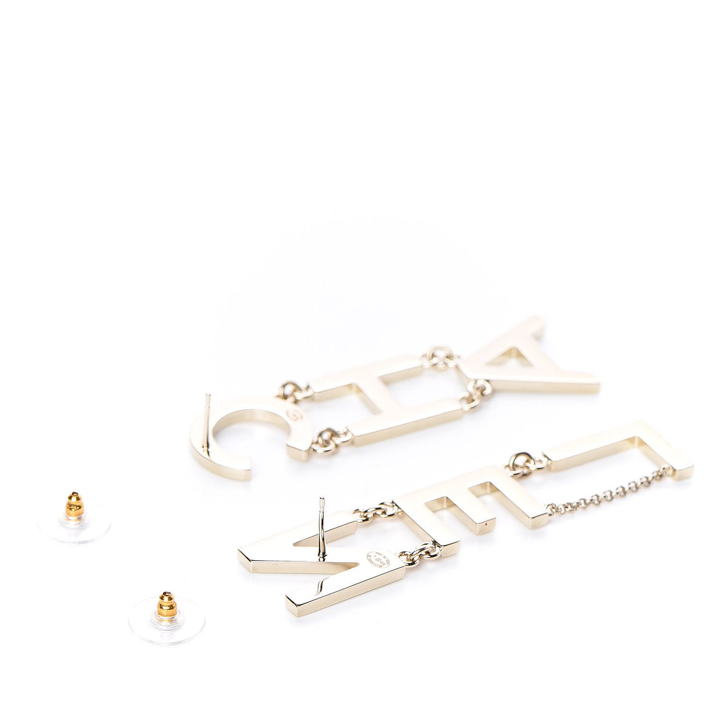 Metal Cha-Nel Logo Drop Earrings Gold