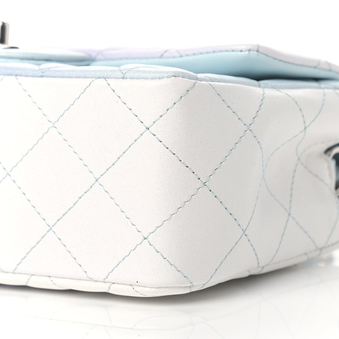 Perforated Lambskin Quilted Mini Rectangular Flap Light Blue Light Purple White