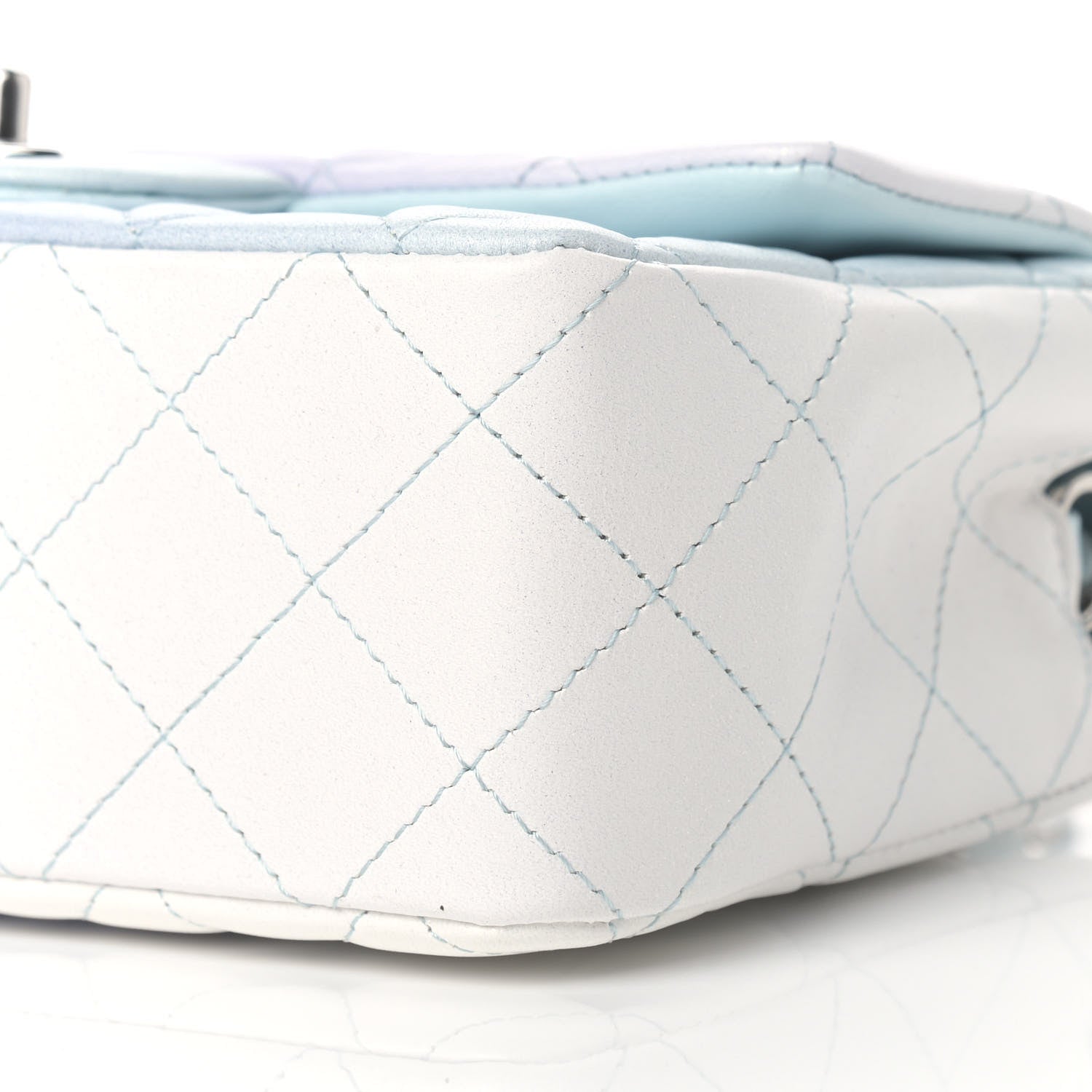 Chanel Perforated Lambskin Quilted Mini Rectangular Flap Light Blue Light Purple White 9 of 11