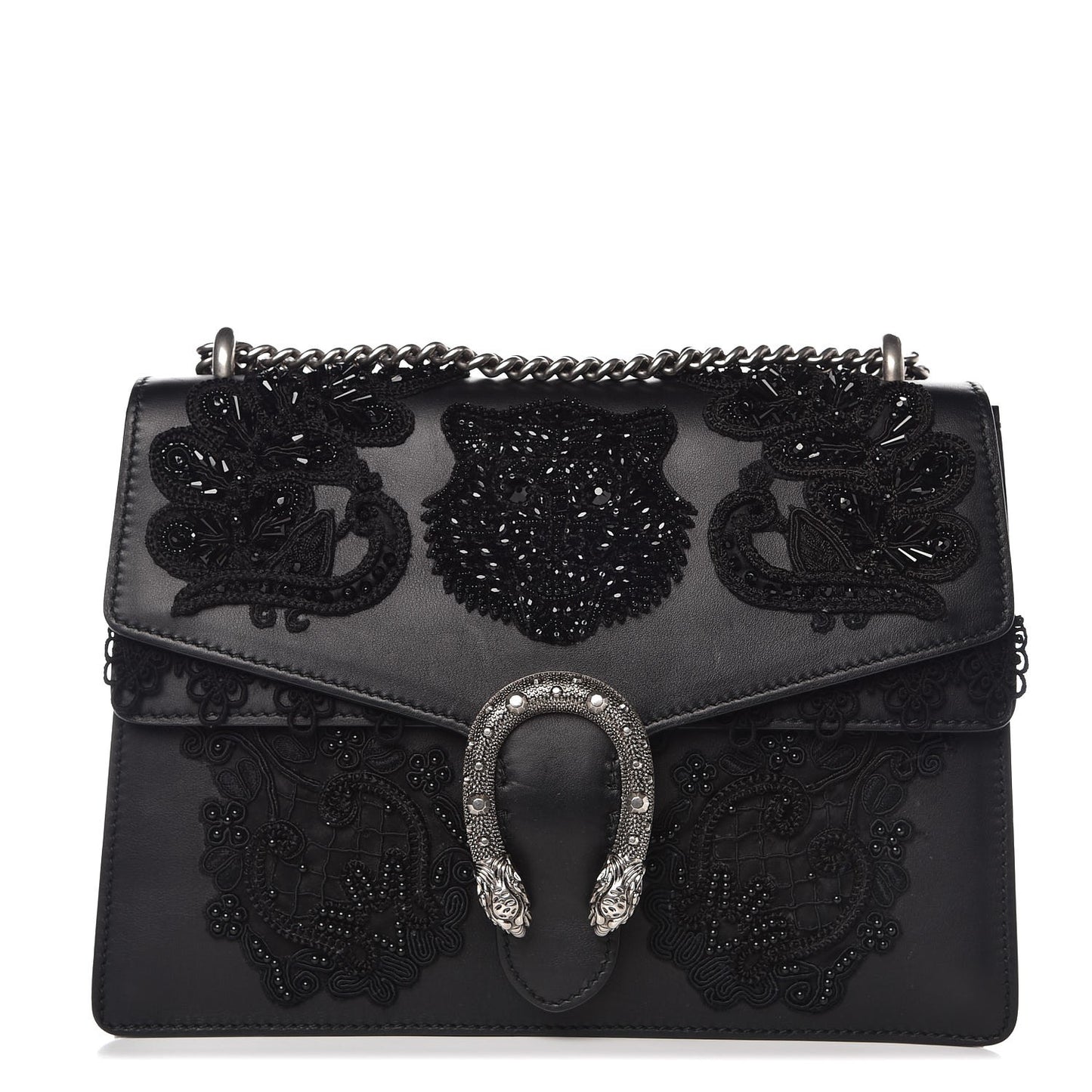Calfskin Embroidered Medium Dionysus Shoulder Bag Black