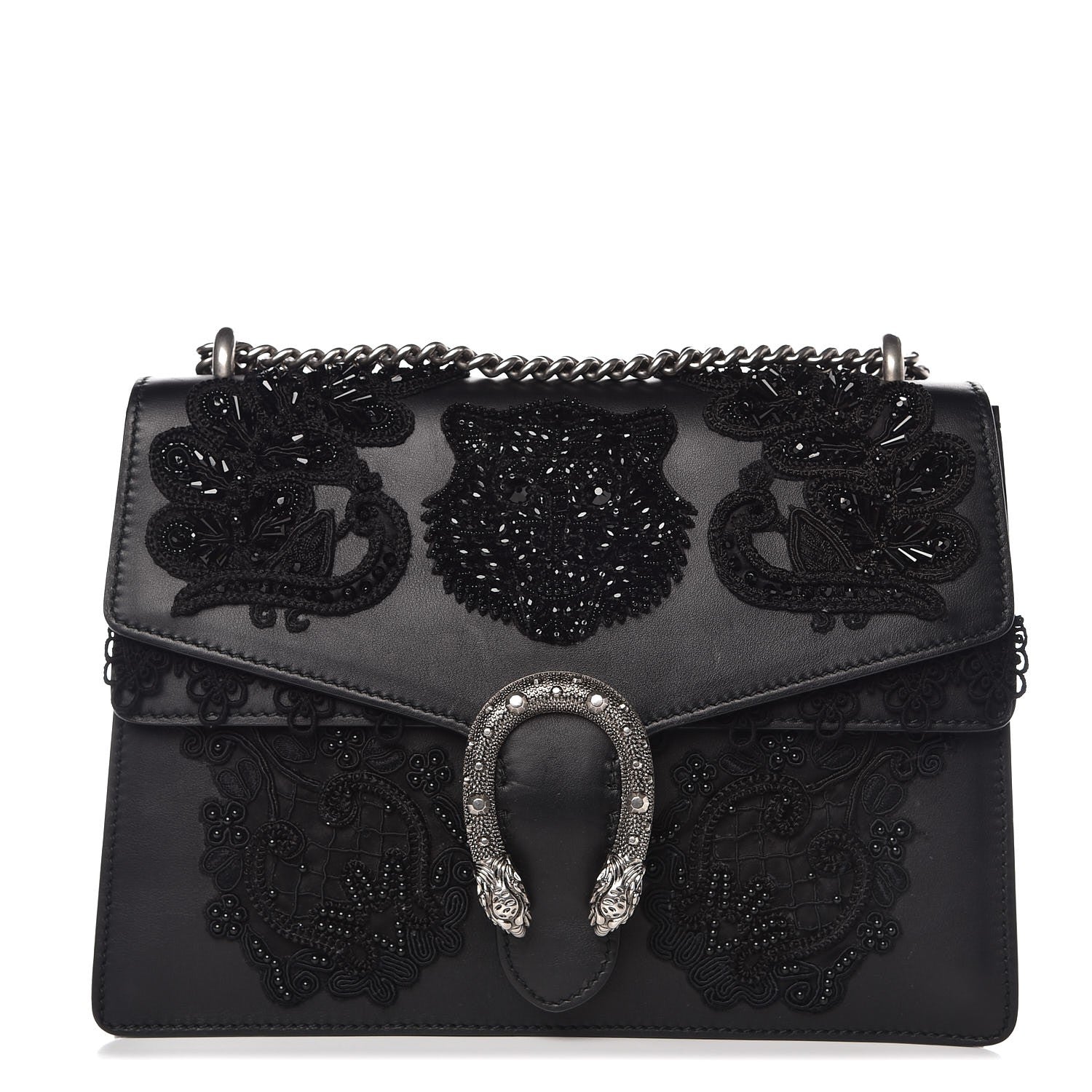 Gucci Calfskin Embroidered Medium Dionysus Shoulder Bag Black 1 of 9