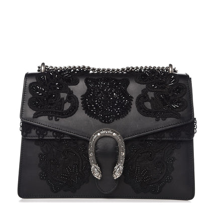 Gucci Calfskin Embroidered Medium Dionysus Shoulder Bag Black 1 of 9