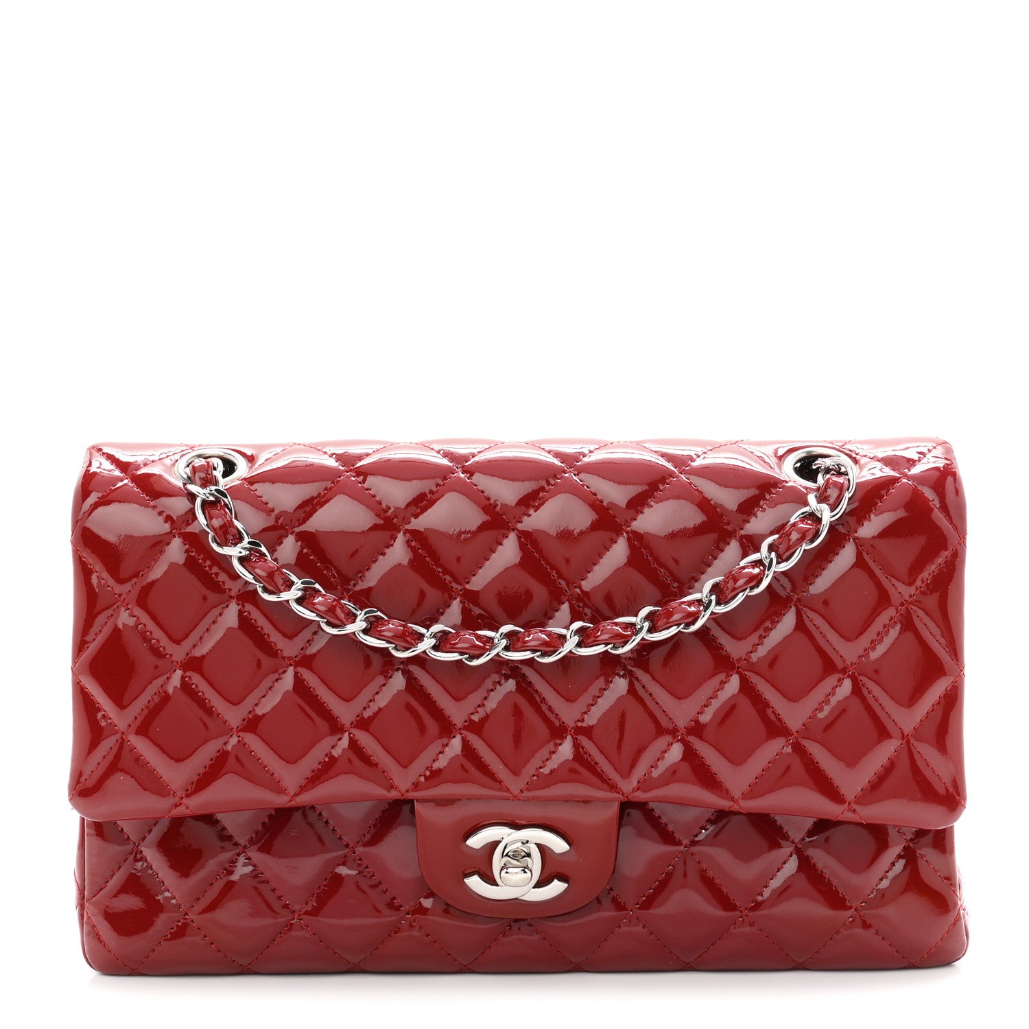 Chanel Patent Quilted Medium Double Flap Red 1 of 10