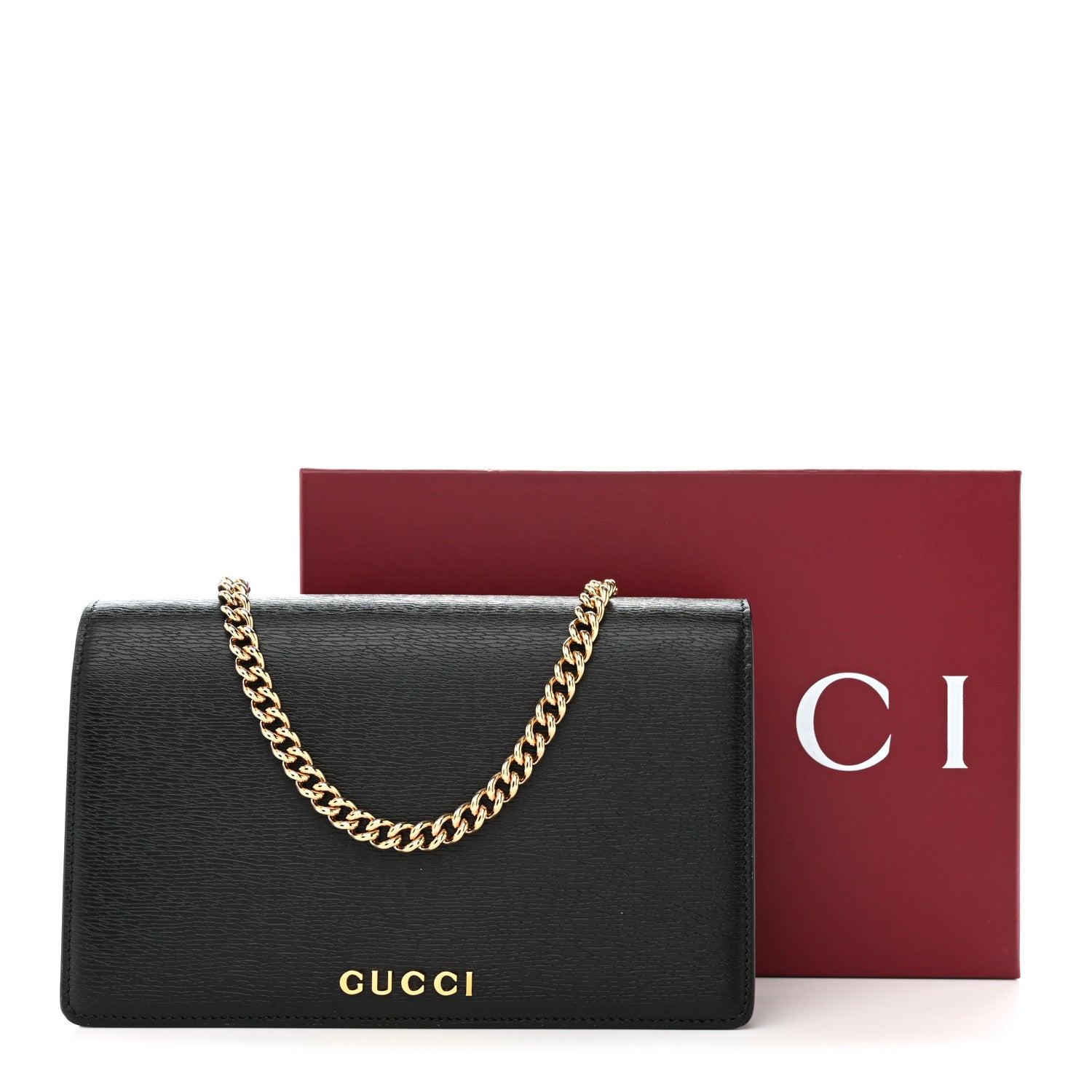 Gucci Textured Calfskin Script Logo Wallet On Chain Black 11 of 11