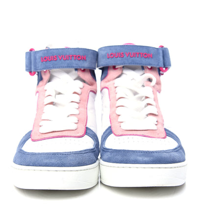 Louis Vuitton Sheepskin Embossed Suede Calfskin Boombox High-Top Sneakers 37.5 White Denim Blue 2 of 10